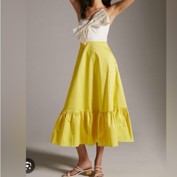 Anthropologie Hutch Color block Strapless Bow Dress NWT Yellow White - Picture 2 of 9